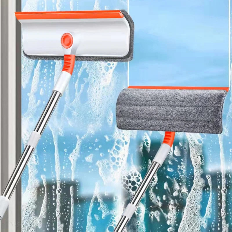 Limpiador de Ventanas con Mango Largo (51 pulg.), Herramienta de Limpieza de Vidrios con Escobilla de Silicona y Cepillo de Microfibra, Kit de Limpieza de Ventanas