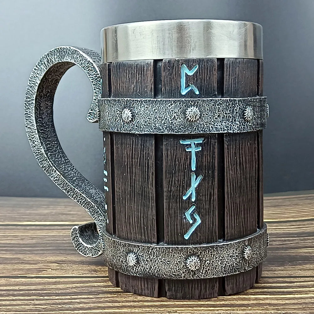 Jarra de cerveza de madera estilo barril, jarra de cerveza de acero inoxidable de gran capacidad, taza de café, copa de vino, metálica e aislada, como regalo para bar o fiesta