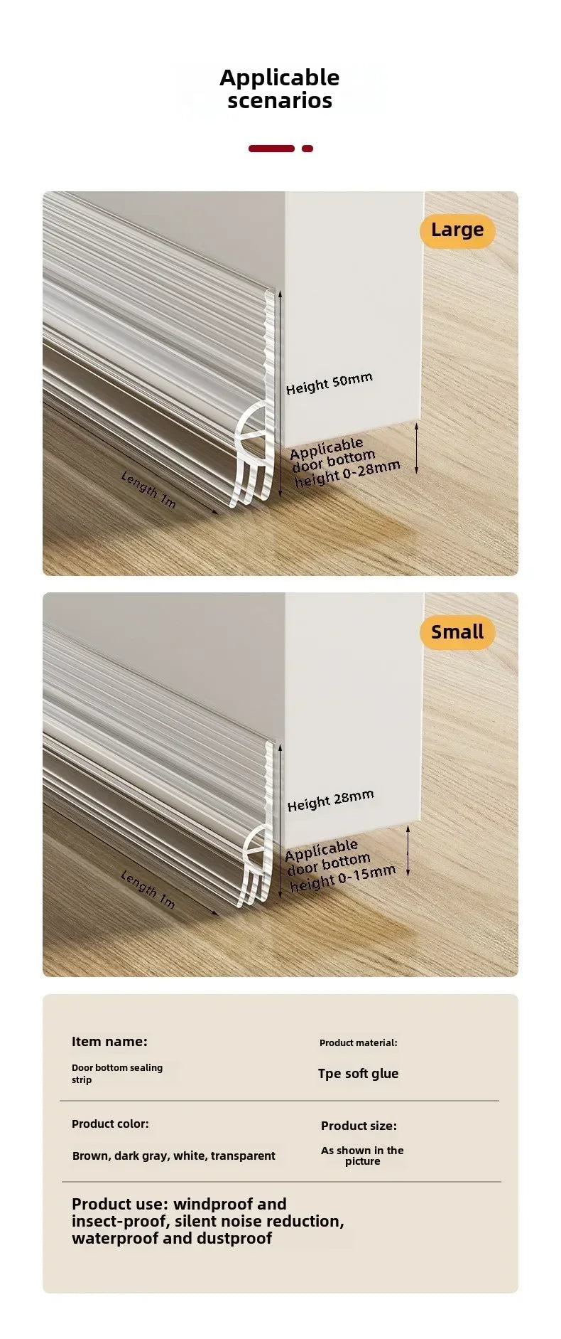 Zócalo Sello Inferior para Puertas Anti-insectos y Polvo