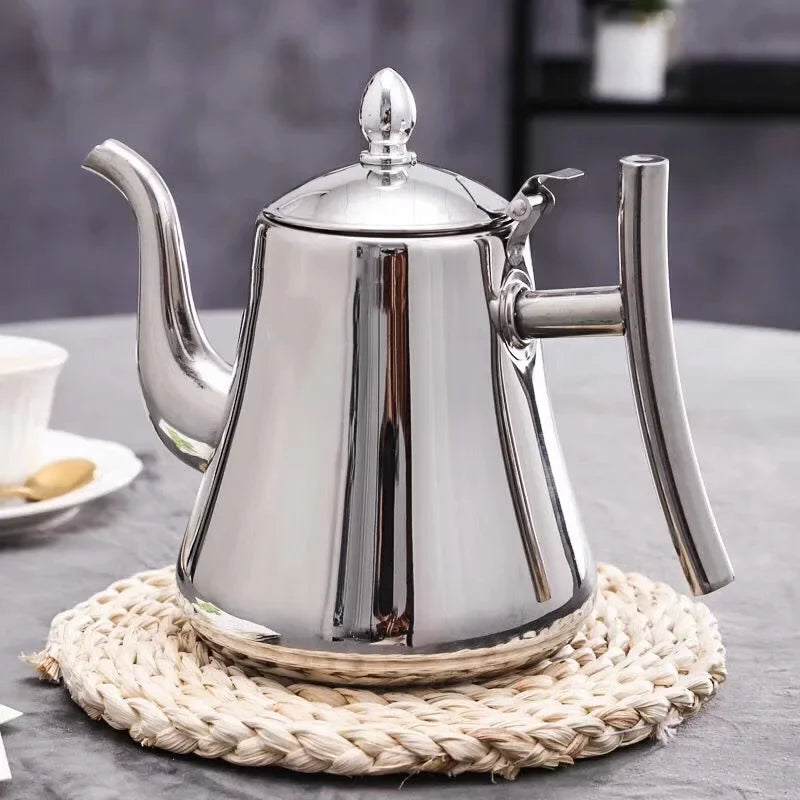 Tetera de acero inoxidable de 1.0L/1.5L/2.0L, con infusor extraíble para té de flores sueltas, tetera de café segura para estufa