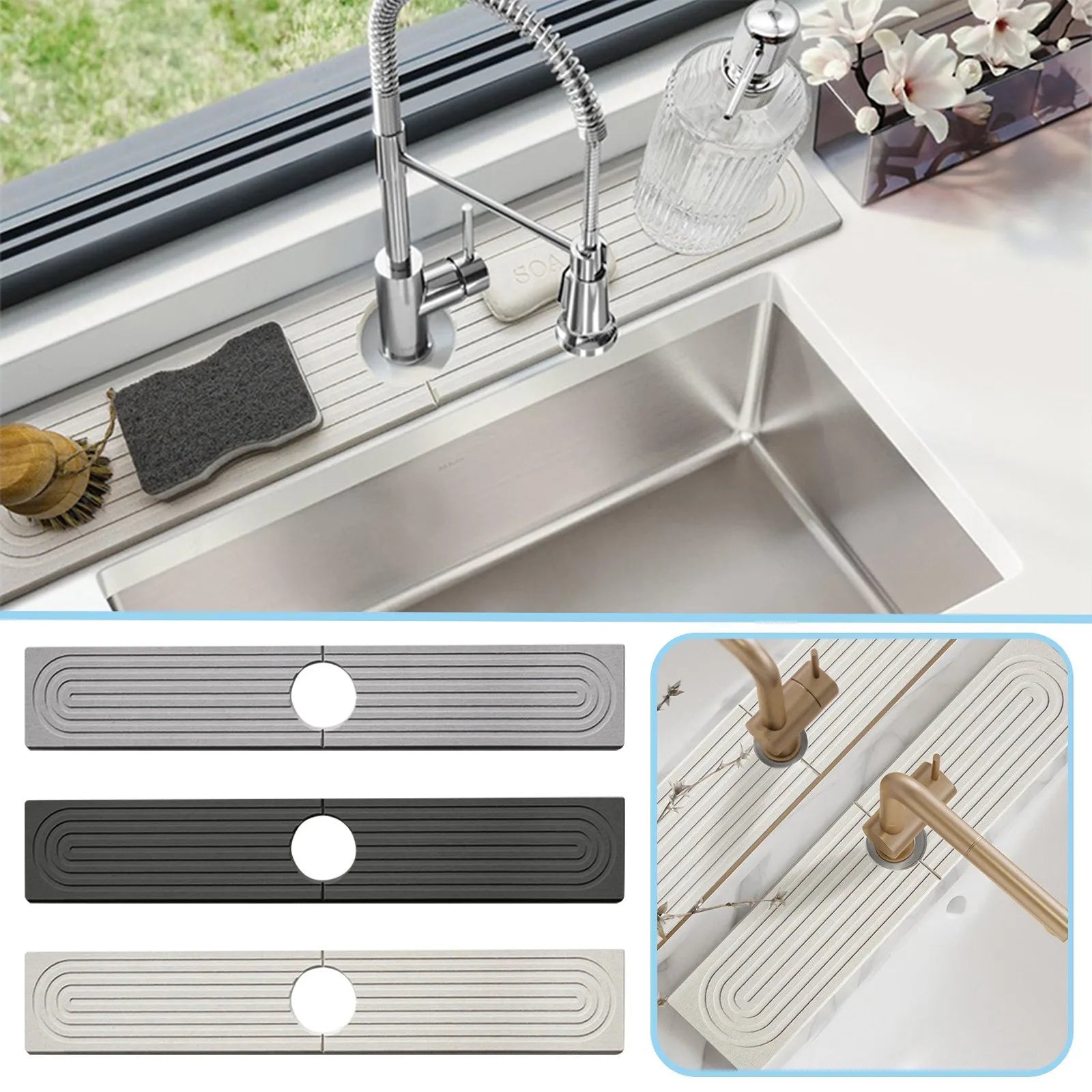 Almohadilla de grifo de 40*10 cm, barro de diatomeas, absorción de agua, secado rápido, almohadilla dura, Tapete de secado para encimera de cocina, súper absorbente, almohadillas largas