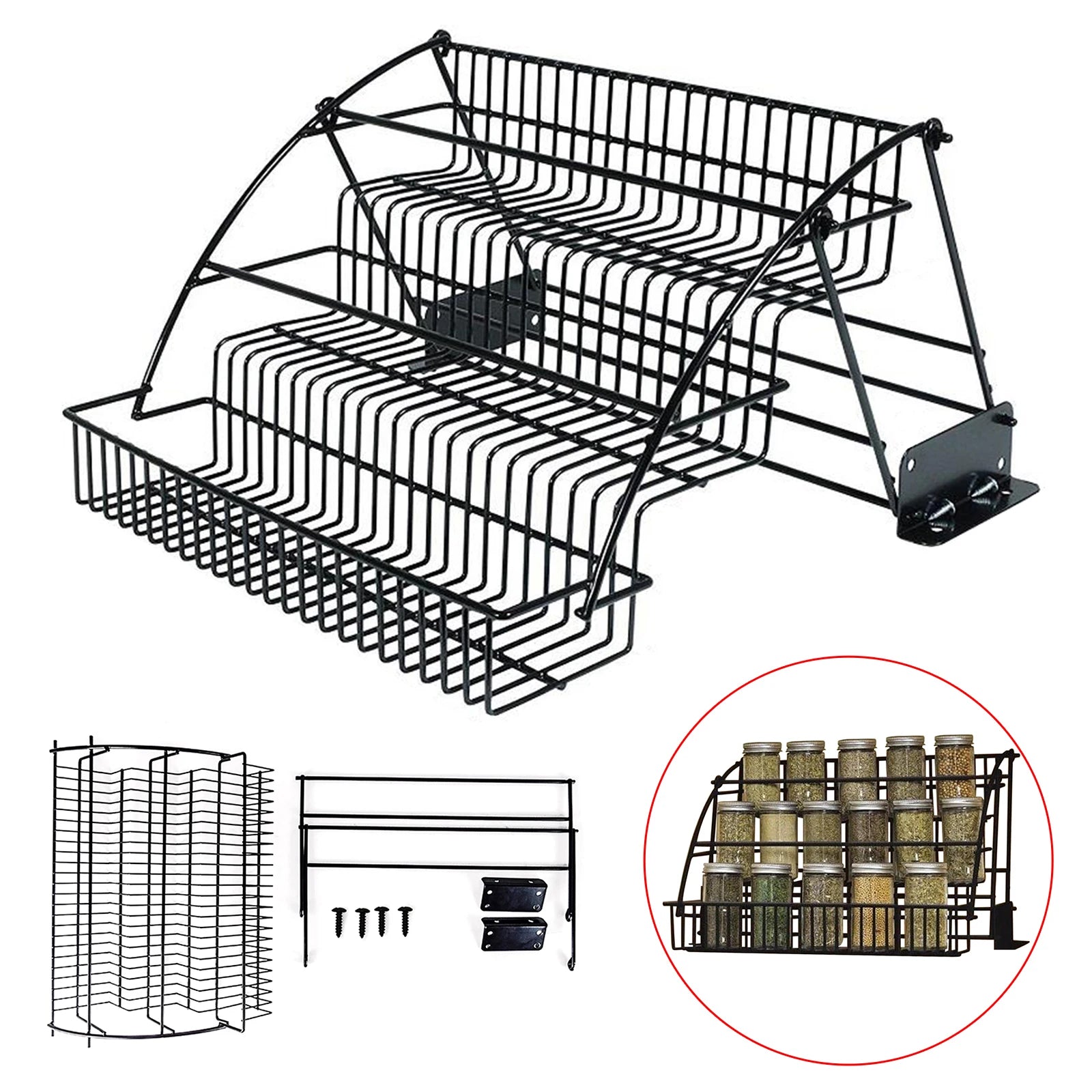 Estante para especias de 3 niveles para armario de cocina, organizador de almacenamiento de metal