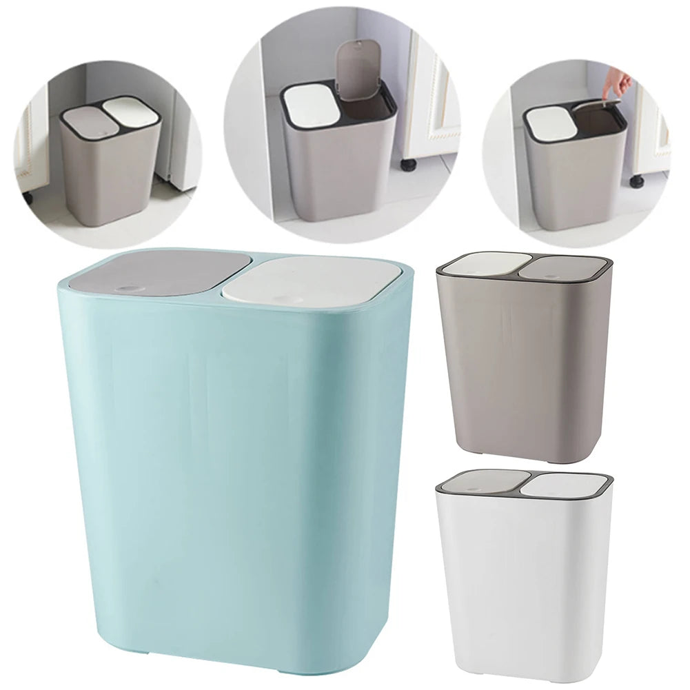 Cubo de basura de cocina de 15L Doble reciclaje 2 secciones Decoración del hogar Sala de estar Dormitorio Baño