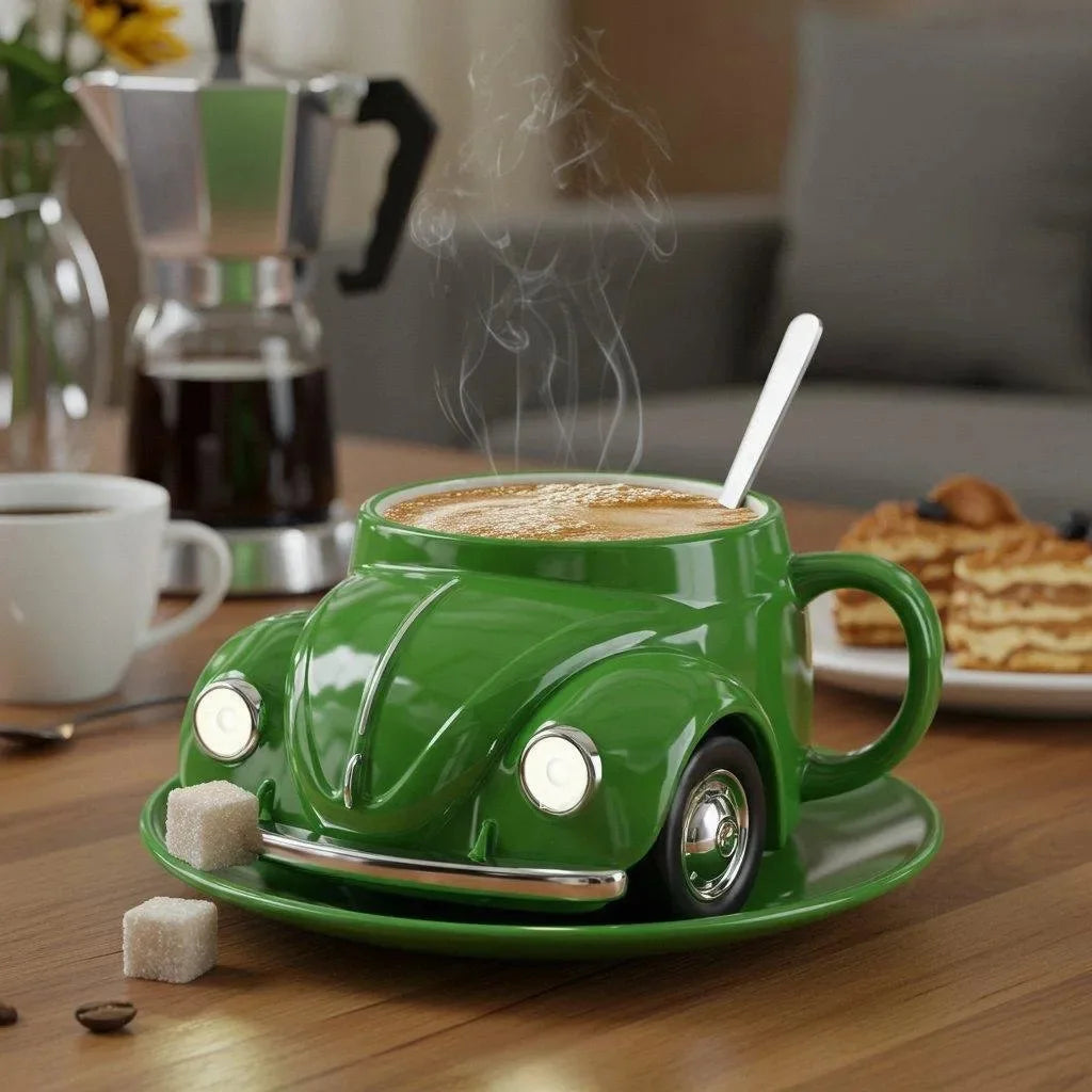Taza de café con forma de escarabajo, taza de café con forma de coche escarabajo hecha a mano, novedosa, divertida e imaginativa, regalo creativo para amantes de los escarabajos, adecuada