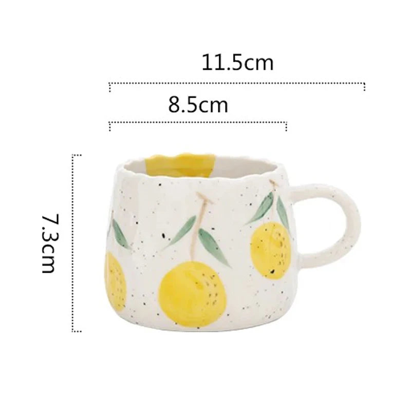 Taza de café de cerámica con superficie esmaltada, dibujo de frutas de caricatura, tazas para niños, taza de porcelana de fresa para niños