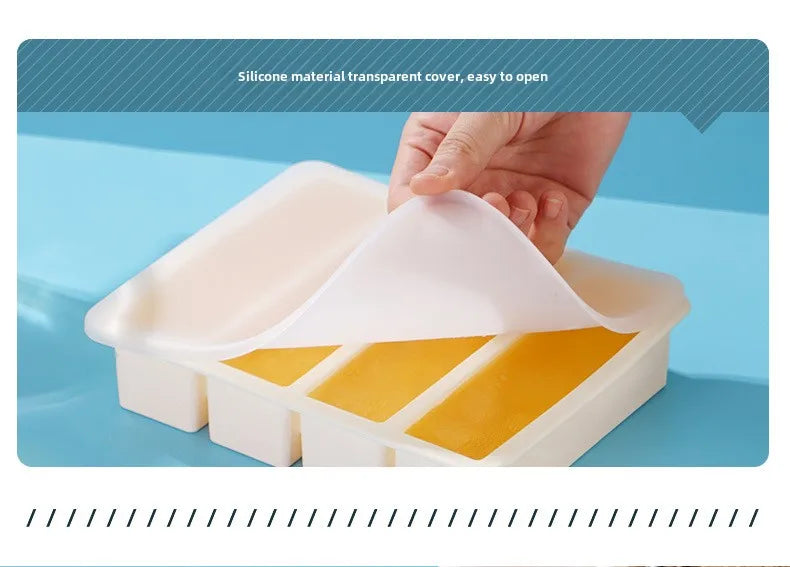 Bandeja de hielo cuadrada de 4 celdas, tira larga, molde de silicona de grado alimenticio, bandeja de hielo rectangular reutilizable para el hogar con tapa o sin tapa