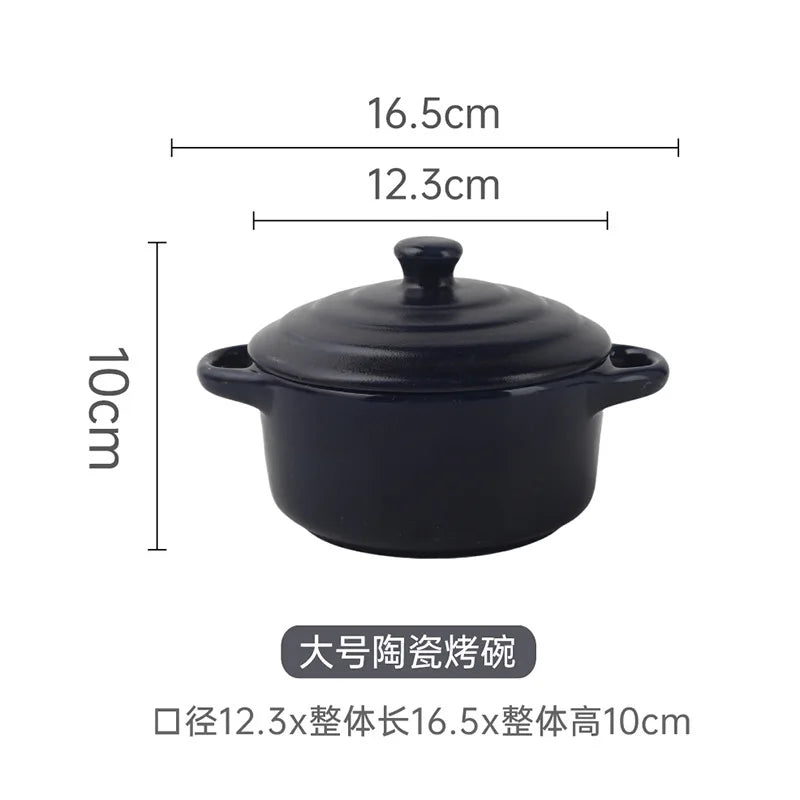 1 pieza de cuenco pequeño de cerámica con doble asa - Seguro para horno para flan de huevo al vapor, sopa casera, pudín, horneado y guisos