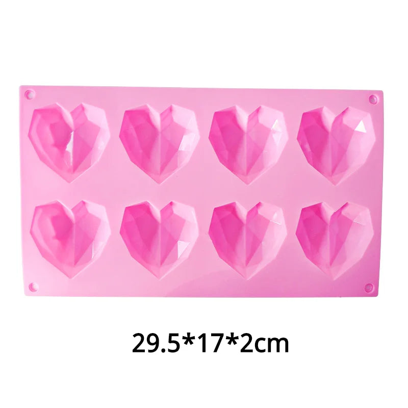 Juego de Moldes de Silicona en Forma de Diamante con Letras y Números, 1/6/8 Cavidades en Forma de Corazón para Mousse, Pasteles, Chocolate, Jabón y Velas