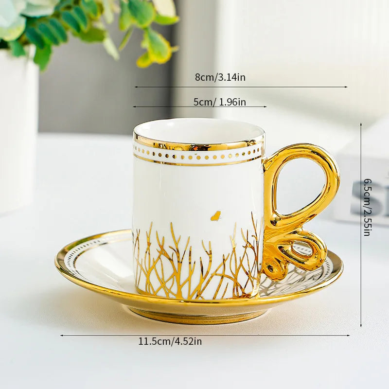 Juego de 6 piezas de tazas de espresso Set de té Retro Té de la tarde Tazas de café con platillos Juego de tazas para parejas Taza de hogar Creativa Juego de vasos Regalo