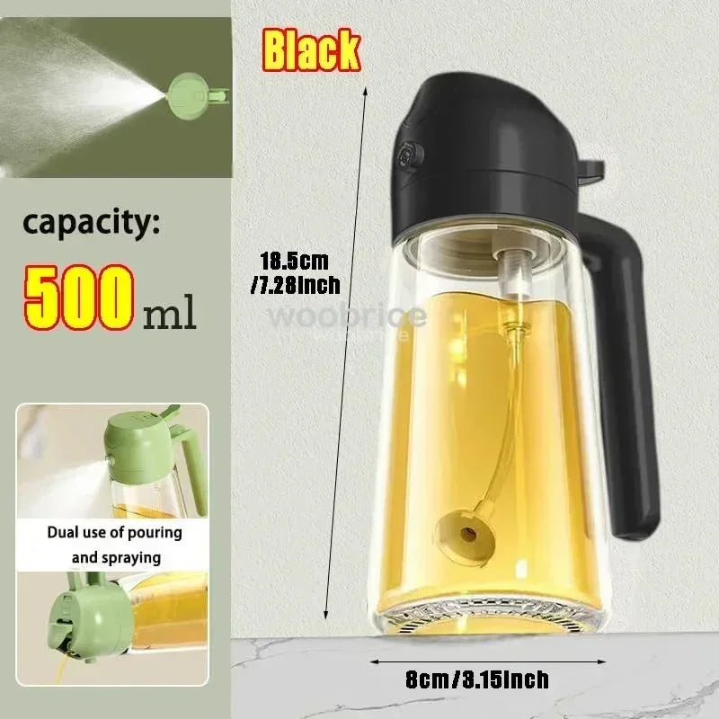 Spray de Aceite de Cocina 2 en 1 Botella Rociadora de Aceite de Vidrio Botella Multifuncional Dispensadores de Aceite para Cocinar y Barbacoa Rociador de Aceite de Oliva Herramienta de Cocina