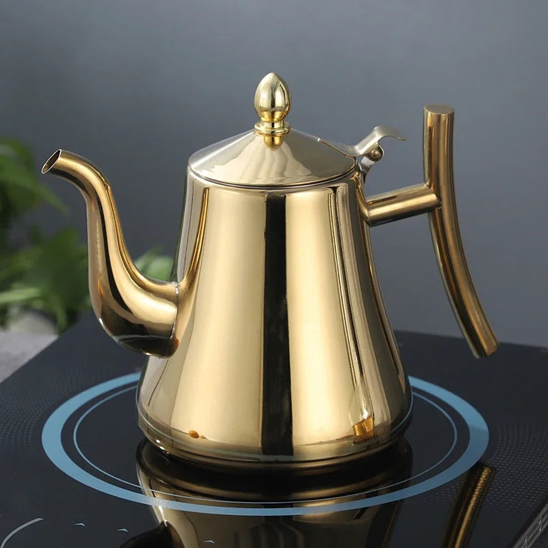 Tetera de acero inoxidable de 1.0L/1.5L/2.0L, con infusor extraíble para té de flores sueltas, tetera de café segura para estufa
