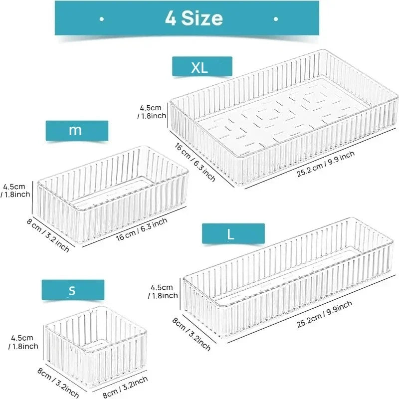 Organizador Modular de Cajones Transparente Bandejas de Almacenamiento Multiuso para Maquillaje, Tocador de Baño, Herramientas de Cocina y Organización de Cuidado de la Piel