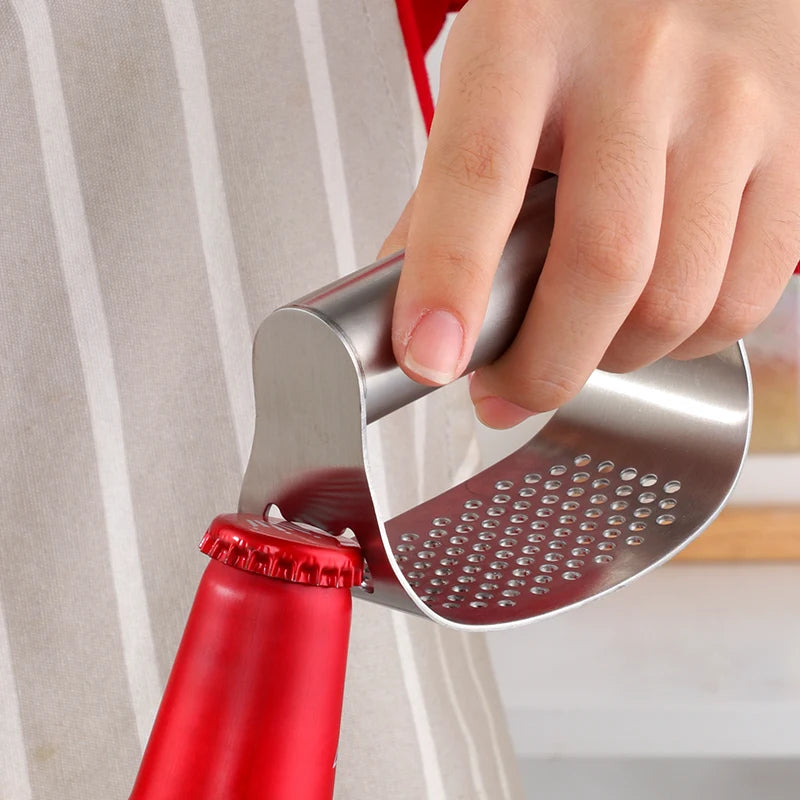 Gadgets de Cocina Multifuncionales Prensa de Ajo de Acero Inoxidable Manual Exprimidor de Jengibre y Ajo Triturador Herramientas para Verduras Abridor de Botellas