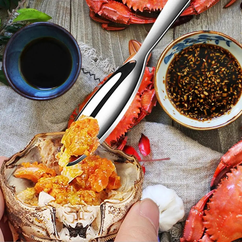 Set de tenedores pequeños de cangrejo de acero inoxidable, herramienta para comer cangrejo, utensilios para mariscos, tenedores para mariscos, cuchara para sacar carne de patas de cangrejo, gadgets de cocina