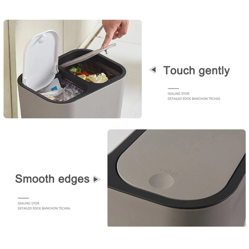 Cubo de basura de cocina de 15L Doble reciclaje 2 secciones Decoración del hogar Sala de estar Dormitorio Baño