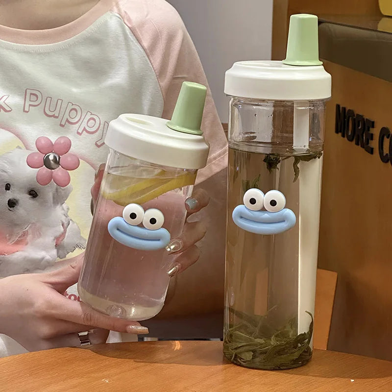 Botella de agua de plástico linda de 500/850ML con té de burbujas y popote de té con perlas para chicas, taza de agua de gran capacidad para estudiantes, café y jugo