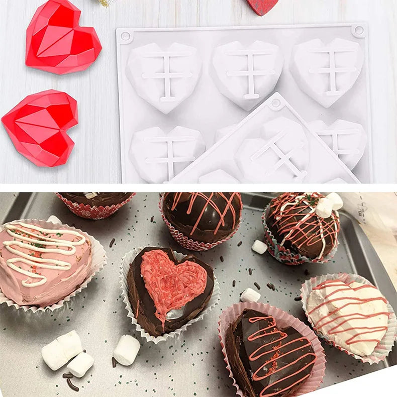 Juego de Moldes de Silicona en Forma de Diamante con Letras y Números, 1/6/8 Cavidades en Forma de Corazón para Mousse, Pasteles, Chocolate, Jabón y Velas