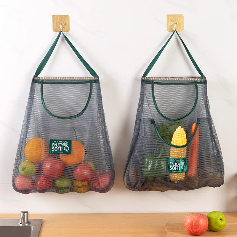 1PC Bolsa de Almacenamiento Colgante de Malla Portátil Multiusos Transpirable para Cocina, Frutas y Verduras