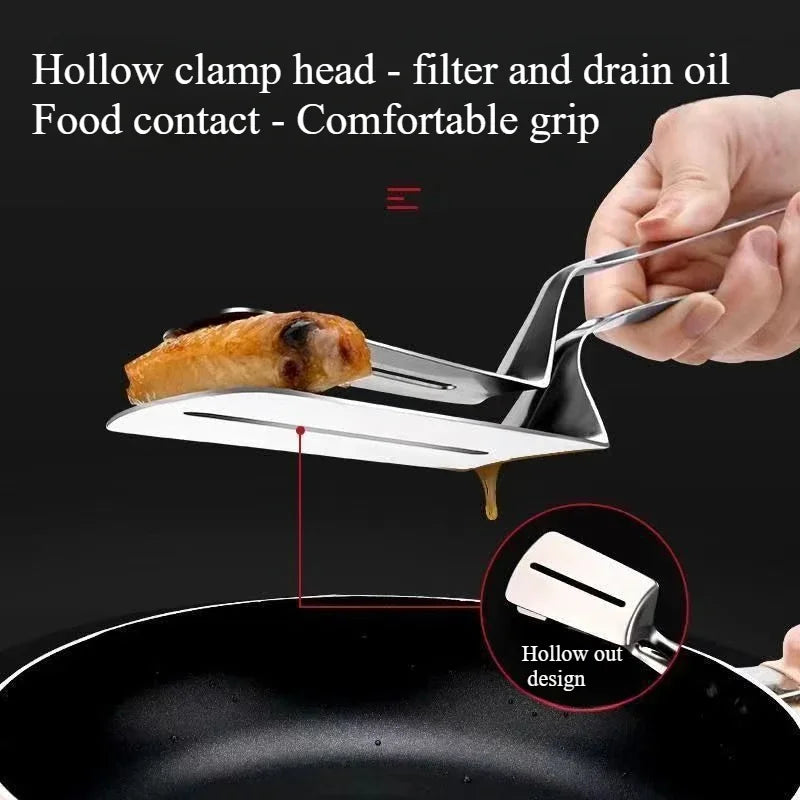 Pala de pescado frito de acero inoxidable dos en uno, pala de doble cara, clip para pescado, pala para filete frito, clip para freír, utensilios de cocina