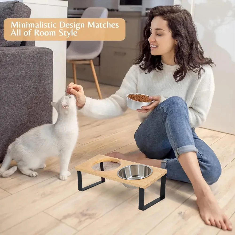 Comedero Elevado Doble de Bambú para Perros y Gatos