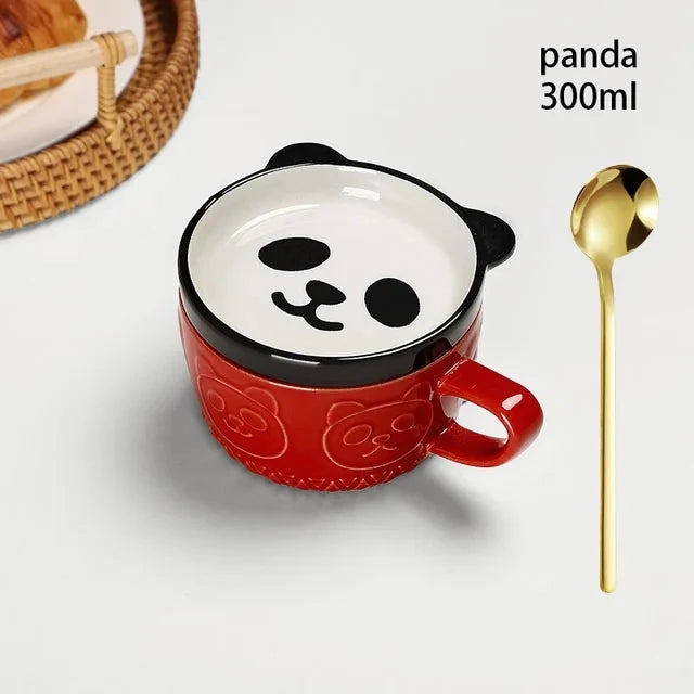 Taza de café japonesa YWDL con dibujo de gato, tapa con patrón de gato, platito pequeño, taza de desayuno linda, taza de café creativa, taza de leche, regalo