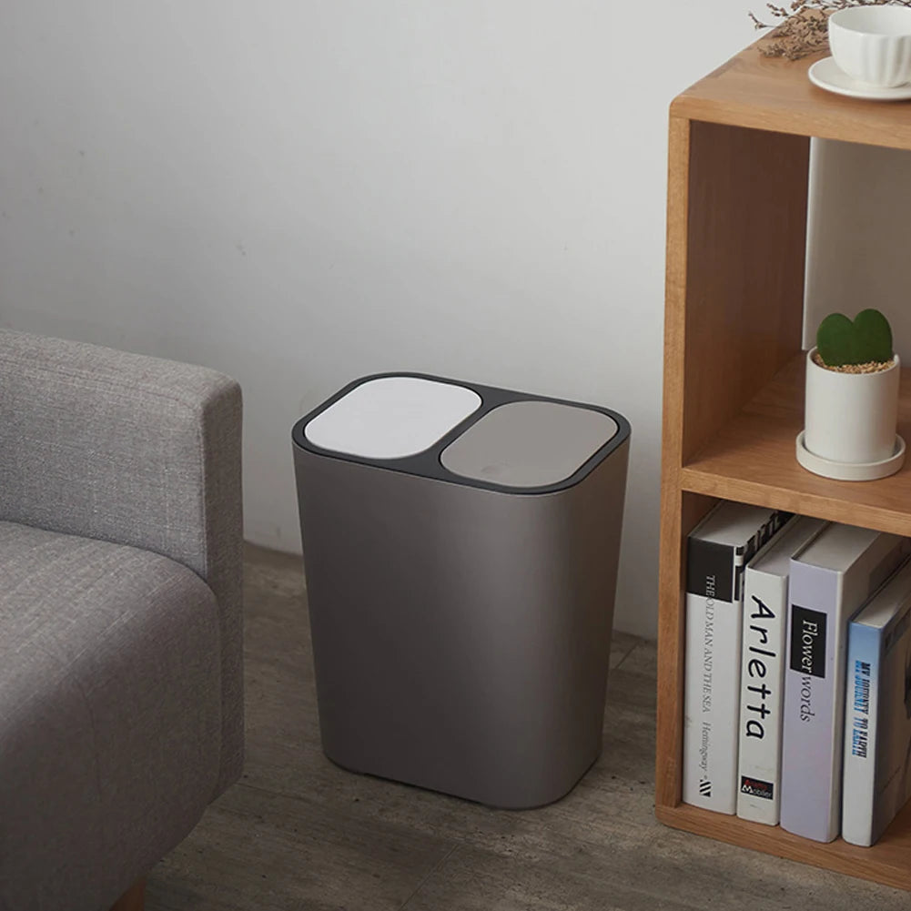 Cubo de basura de cocina de 15L Doble reciclaje 2 secciones Decoración del hogar Sala de estar Dormitorio Baño