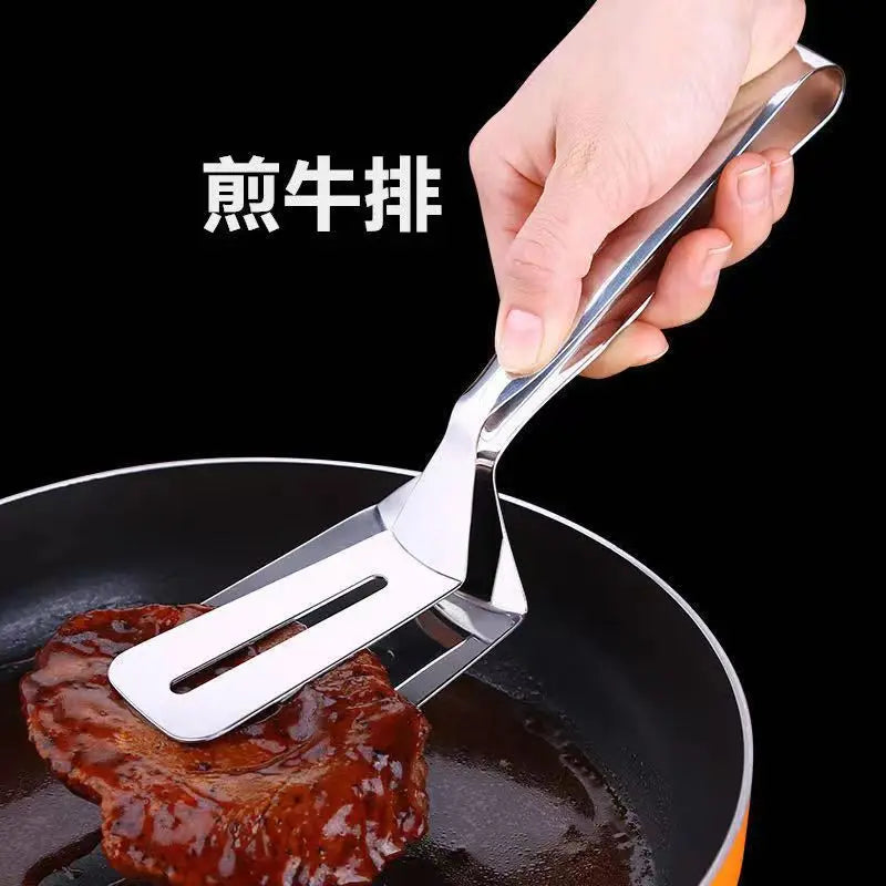 Pala de pescado frito de acero inoxidable dos en uno, pala de doble cara, clip para pescado, pala para filete frito, clip para freír, utensilios de cocina