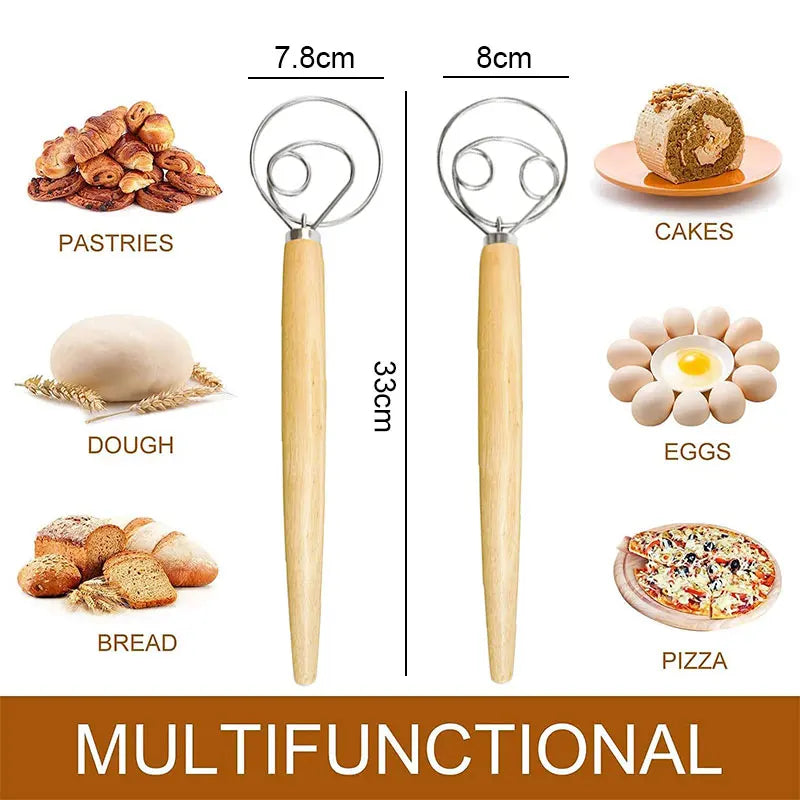 Gran batidor de masa danés de mano batidora de pan de acero inoxidable batidor de pastel masa batidor de huevos herramienta de cocina para hornear