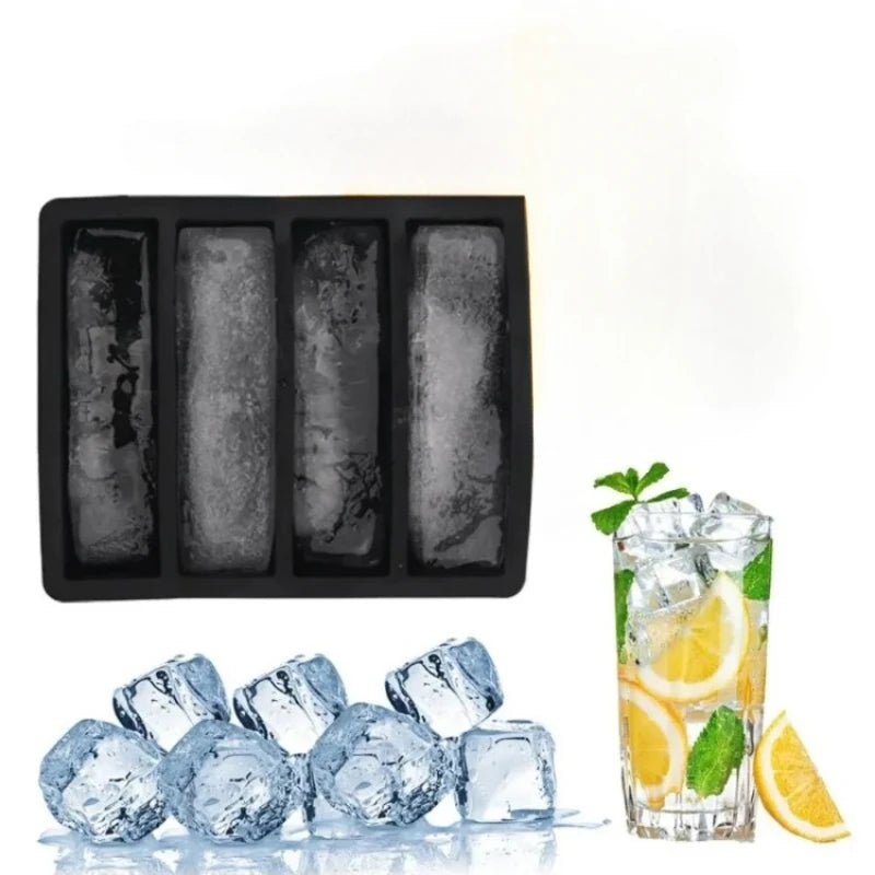 Bandeja de hielo cuadrada de 4 celdas, tira larga, molde de silicona de grado alimenticio, bandeja de hielo rectangular reutilizable para el hogar con tapa o sin tapa