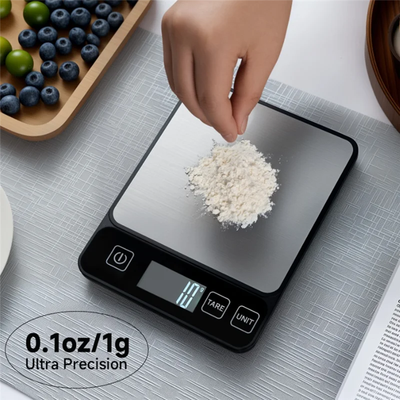 Báscula de alimentos de 10 kilogramos, báscula de cocina digital en gramos y onzas, báscula precisa de 1 g, fácil de limpiar, acero inoxidable
