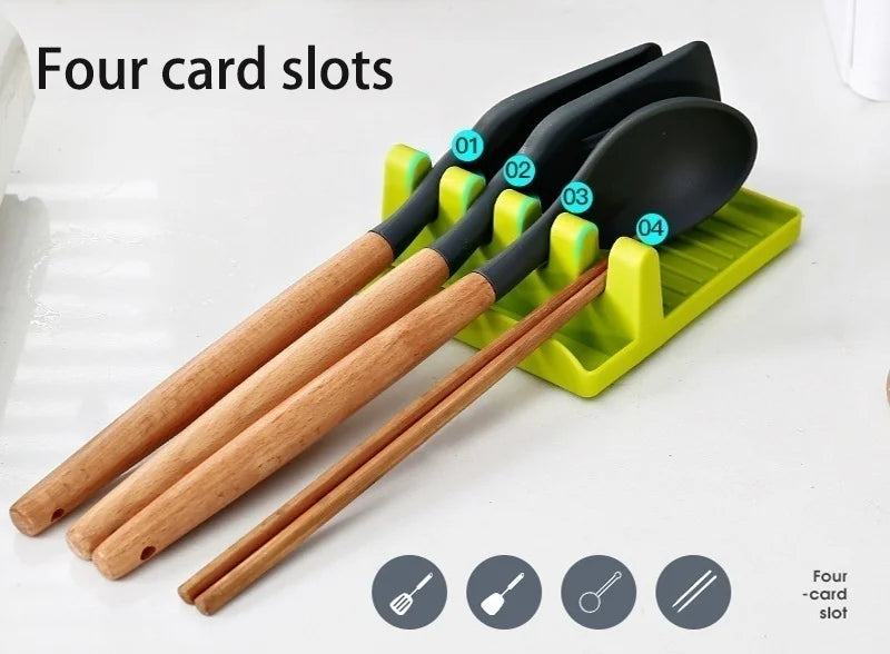 Soporte para cucharas de cocina, soporte para tenedores y espátulas, estante de almacenamiento, soporte para palillos de plástico, almohadilla antideslizante para cucharas, conveniente y práctico