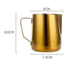 Jarra para espumar leche de acero inoxidable 304, tarro de espuma de leche para café, lata de espuma de leche para café, accesorios de café latte para cafetería, azul y dorado