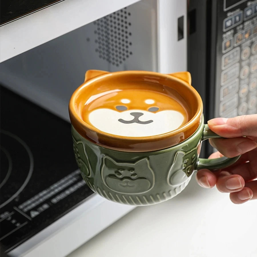 Taza de café japonesa YWDL con dibujo de gato, tapa con patrón de gato, platito pequeño, taza de desayuno linda, taza de café creativa, taza de leche, regalo