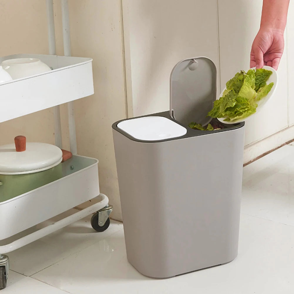 Cubo de basura de cocina de 15L Doble reciclaje 2 secciones Decoración del hogar Sala de estar Dormitorio Baño