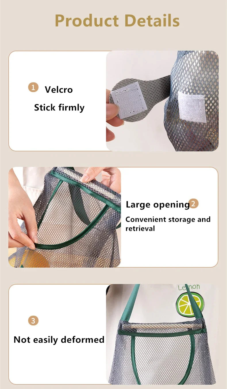 1PC Bolsa de Almacenamiento Colgante de Malla Portátil Multiusos Transpirable para Cocina, Frutas y Verduras