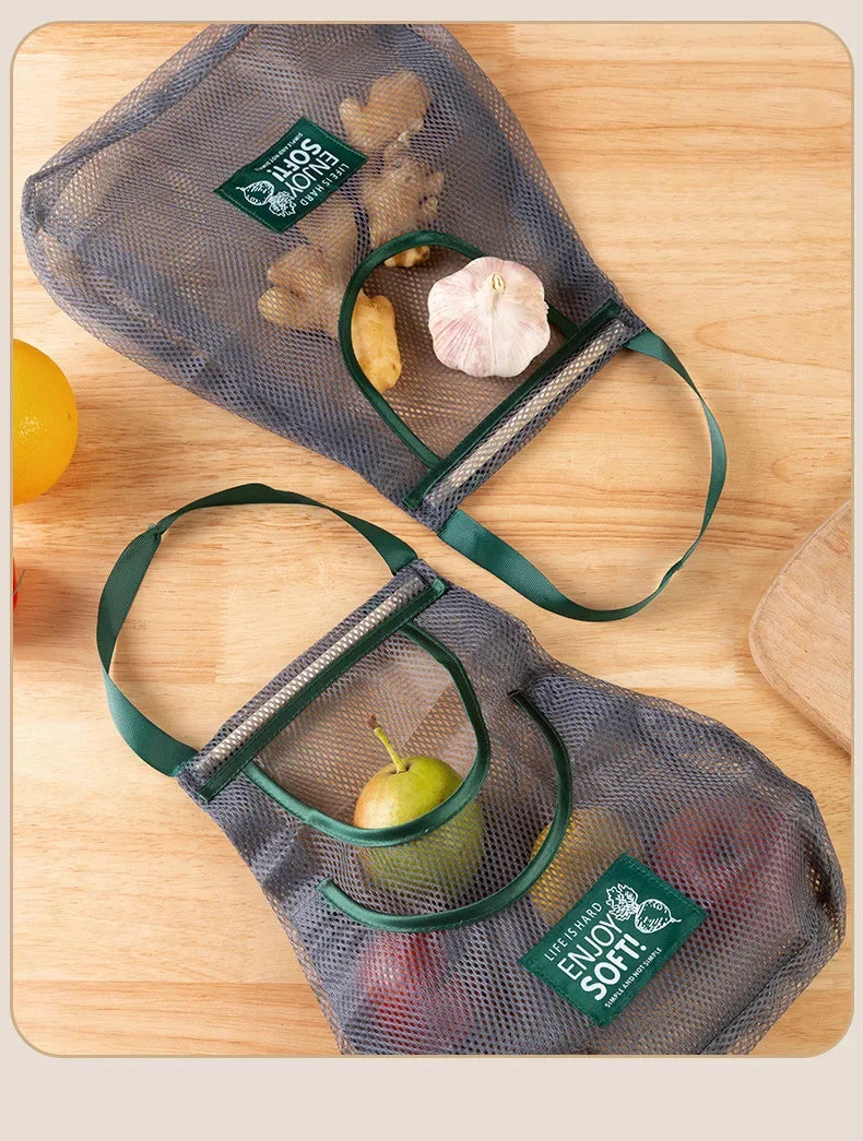1PC Bolsa de Almacenamiento Colgante de Malla Portátil Multiusos Transpirable para Cocina, Frutas y Verduras