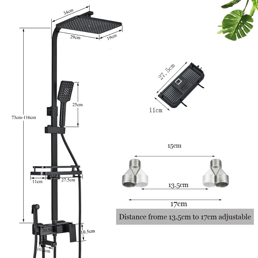 Sistema de Ducha Tipo Columna Negro Mate con Ducha Higiénica