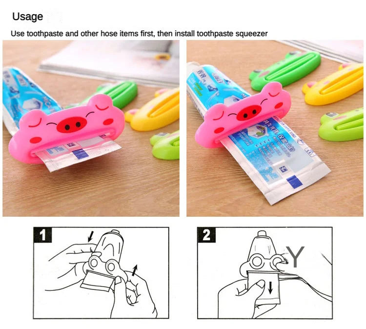 Lindo dispensador de pasta de dientes en caricatura enrollable, clips para limpiador facial, soporte de pasta de dientes para niños, ahorrador de tubo, accesorios de baño
