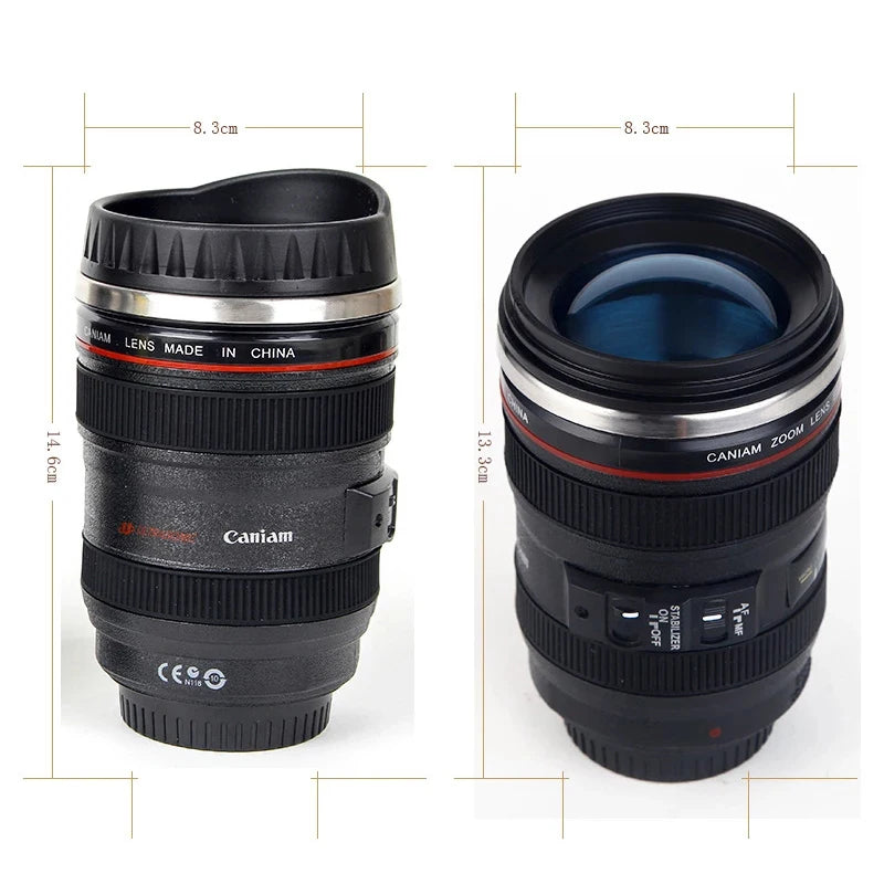 Taza de café de lente de cámara SLR de acero inoxidable EF24-105mm Negro/Blanco regalo creativo