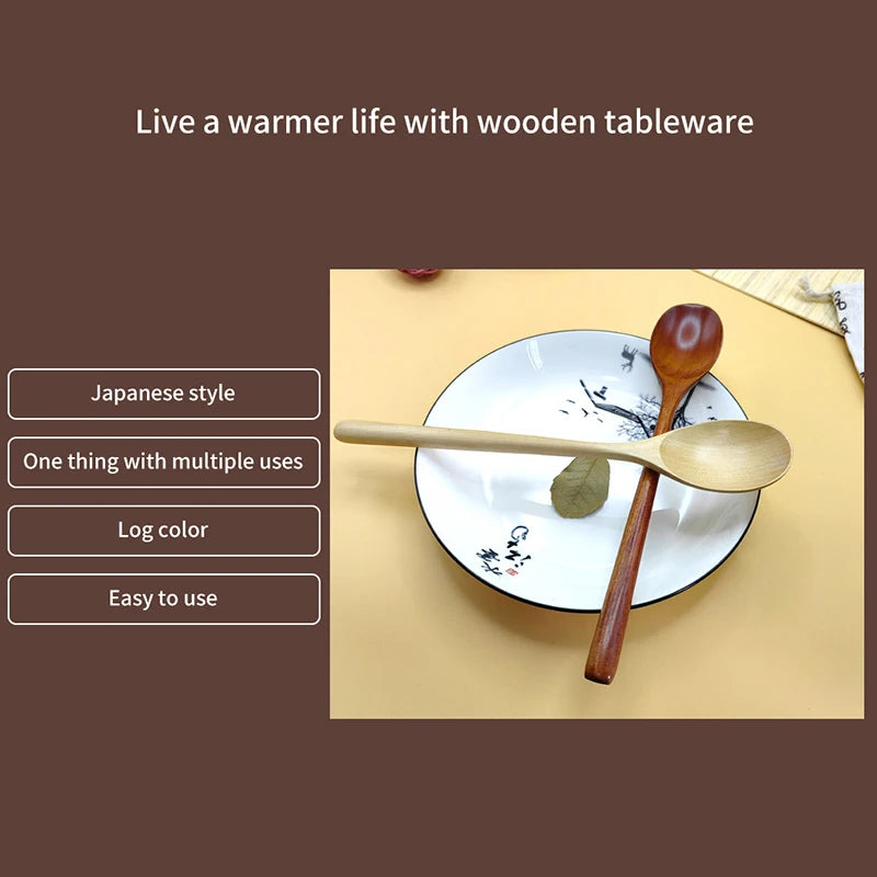 Cuchara de Madera de 1 Pieza Cuchara de Cocina de Bambú Estilo Coreano 9 Pulgadas Utensilios de Mesa de Madera Natural para Sopa Cuchara para Cocinar Miel Café Cuchara para Mezclar