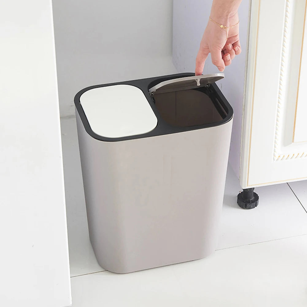 Cubo de basura de cocina de 15L Doble reciclaje 2 secciones Decoración del hogar Sala de estar Dormitorio Baño
