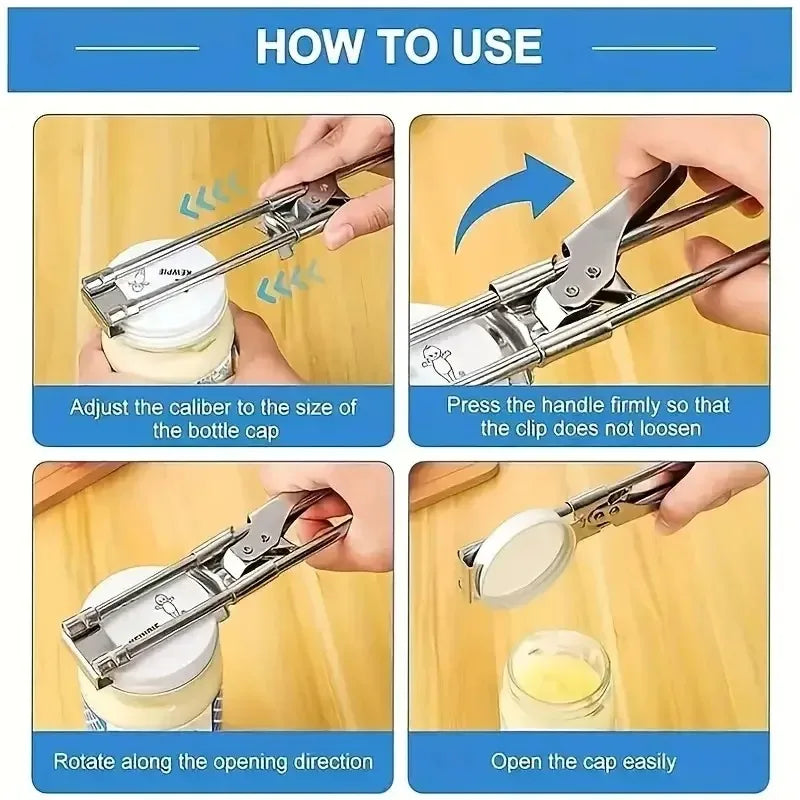 1/2 Piezas Abridor de Botellas, Tarros y Latas de Acero Inoxidable Ajustable de Alta Resistencia Multifuncional que Ahorra Esfuerzo, Herramienta de Cocina de Fácil Agarre