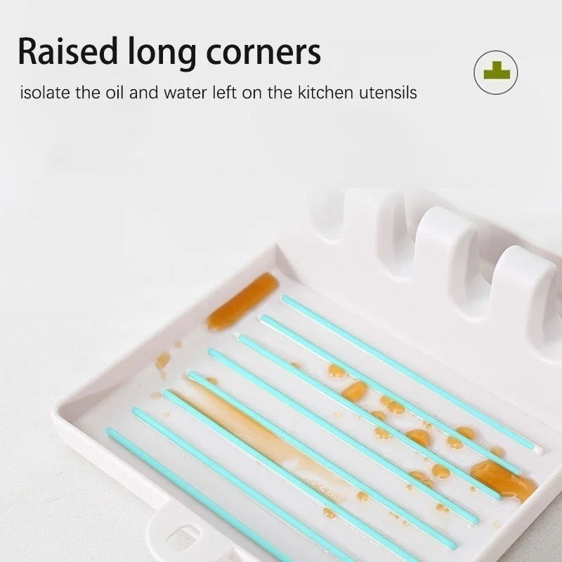 Soporte para cucharas de cocina, soporte para tenedores y espátulas, estante de almacenamiento, soporte para palillos de plástico, almohadilla antideslizante para cucharas, conveniente y práctico