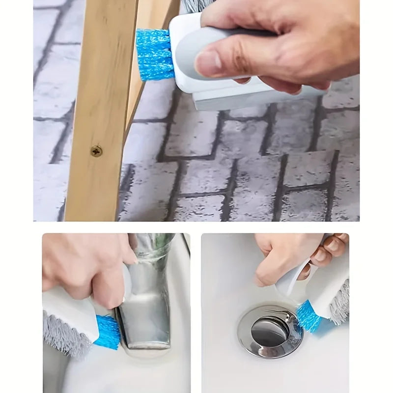 Cepillo 4 en 1 con escobilla para limpieza de ranuras y huecos, raspador de vidrio, cepillo para cocina, baño, suelo y neumáticos, cepillo de limpieza para el hogar