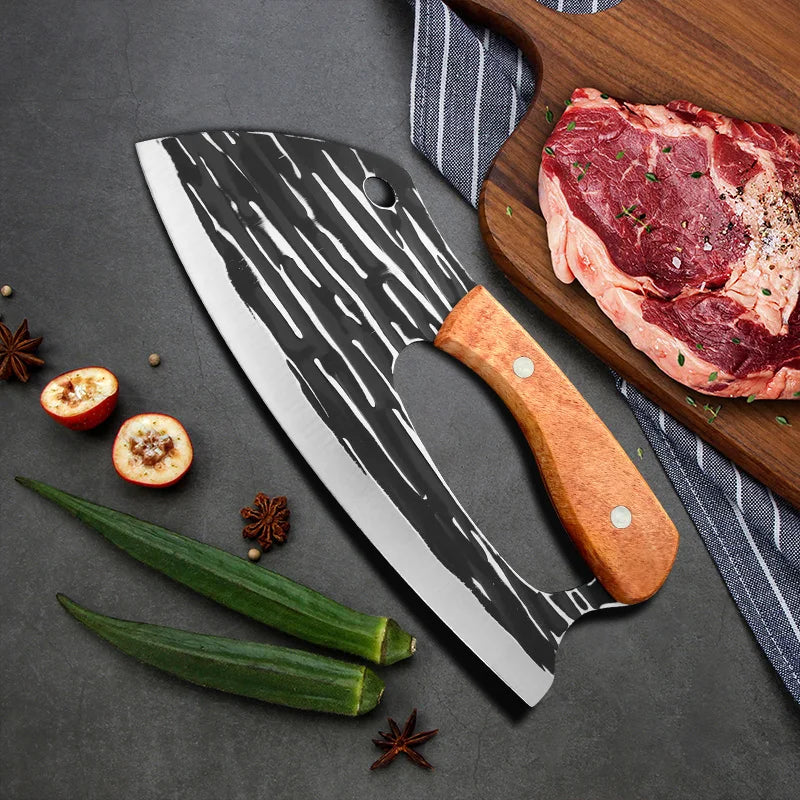 Cuchillo multiusos, cuchillo de carnicero, para picar verduras, pollo y pescado, filetear, cuchillos de cocina con mango de madera, cuchillo deshuesador, herramientas de chef
