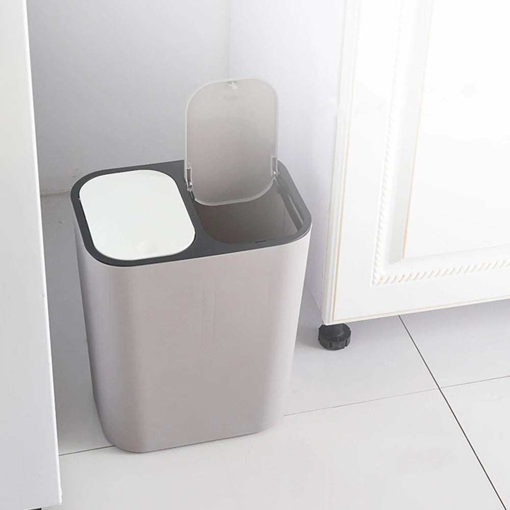 Cubo de basura de cocina de 15L Doble reciclaje 2 secciones Decoración del hogar Sala de estar Dormitorio Baño