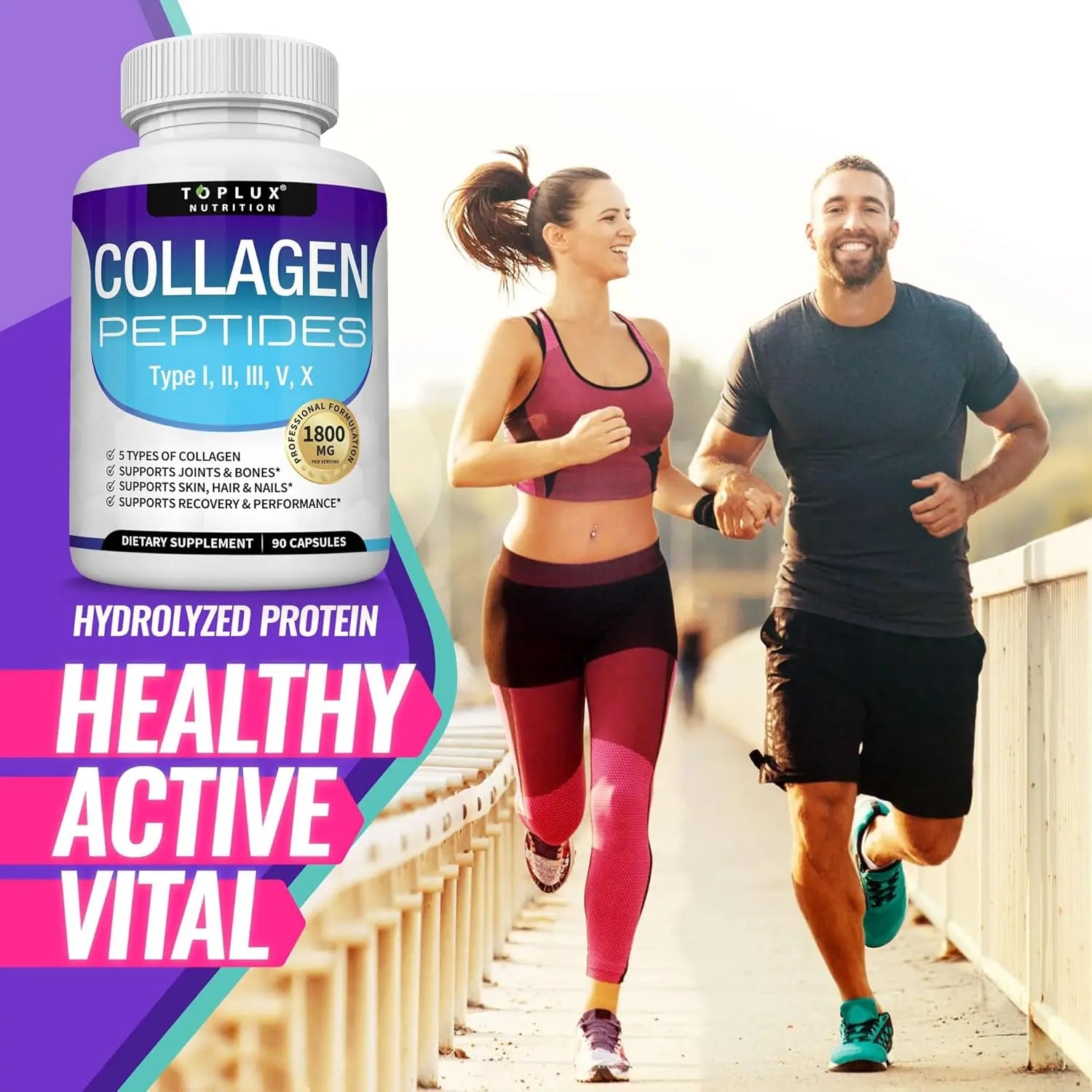Collagen Peptides Supplement 1500mg for Hair Nails Skin Bone & Joint Health 90 Capsules