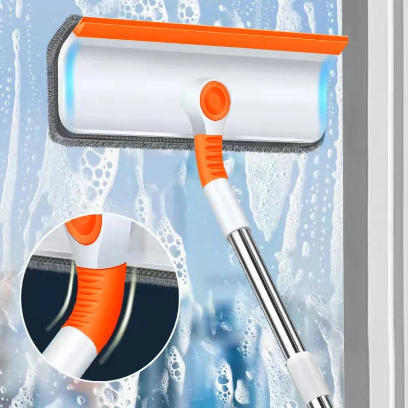 Limpiador de Ventanas con Mango Largo (51 pulg.), Herramienta de Limpieza de Vidrios con Escobilla de Silicona y Cepillo de Microfibra, Kit de Limpieza de Ventanas