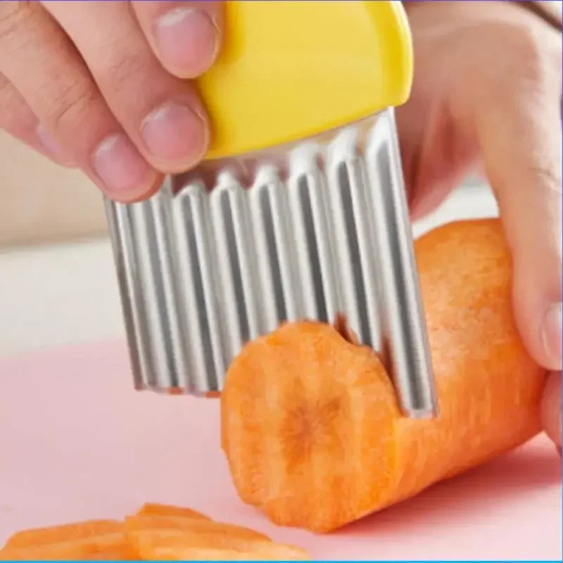 Cortador de Papas de Acero Inoxidable, Cortador de Verduras y Frutas, Cuchillo Ondulado Acanalado, Gadget de Cocina para Papas Fritas