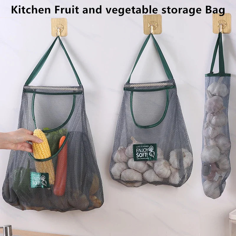 1PC Bolsa de Almacenamiento Colgante de Malla Portátil Multiusos Transpirable para Cocina, Frutas y Verduras